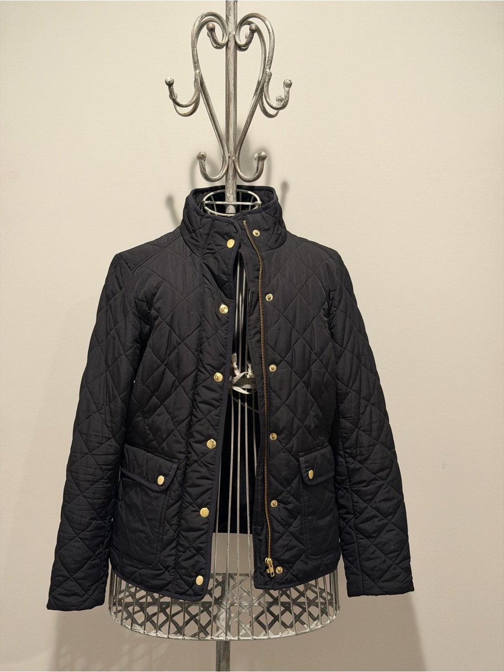 J. Crew Quilted Black Puffer Jacket with Gold Buttons